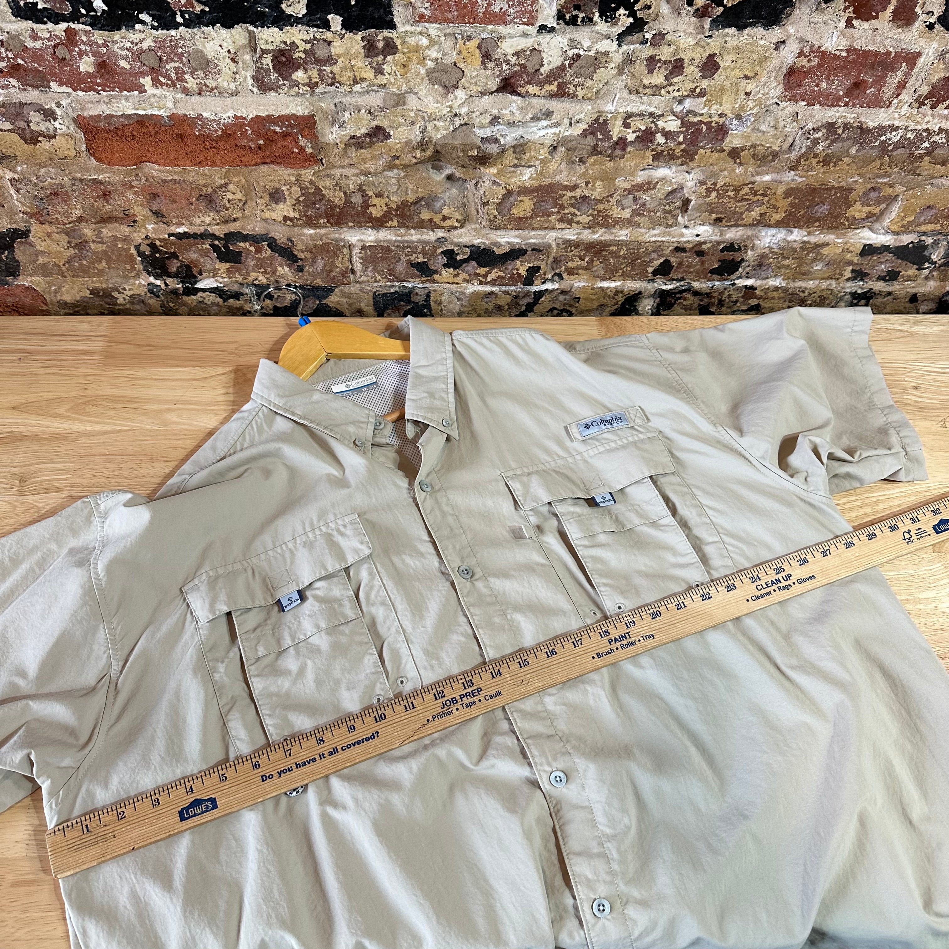 Columbia PFG Short Sleeve Outdoor Button Up Shirt Tan Mens 2XL Fishing