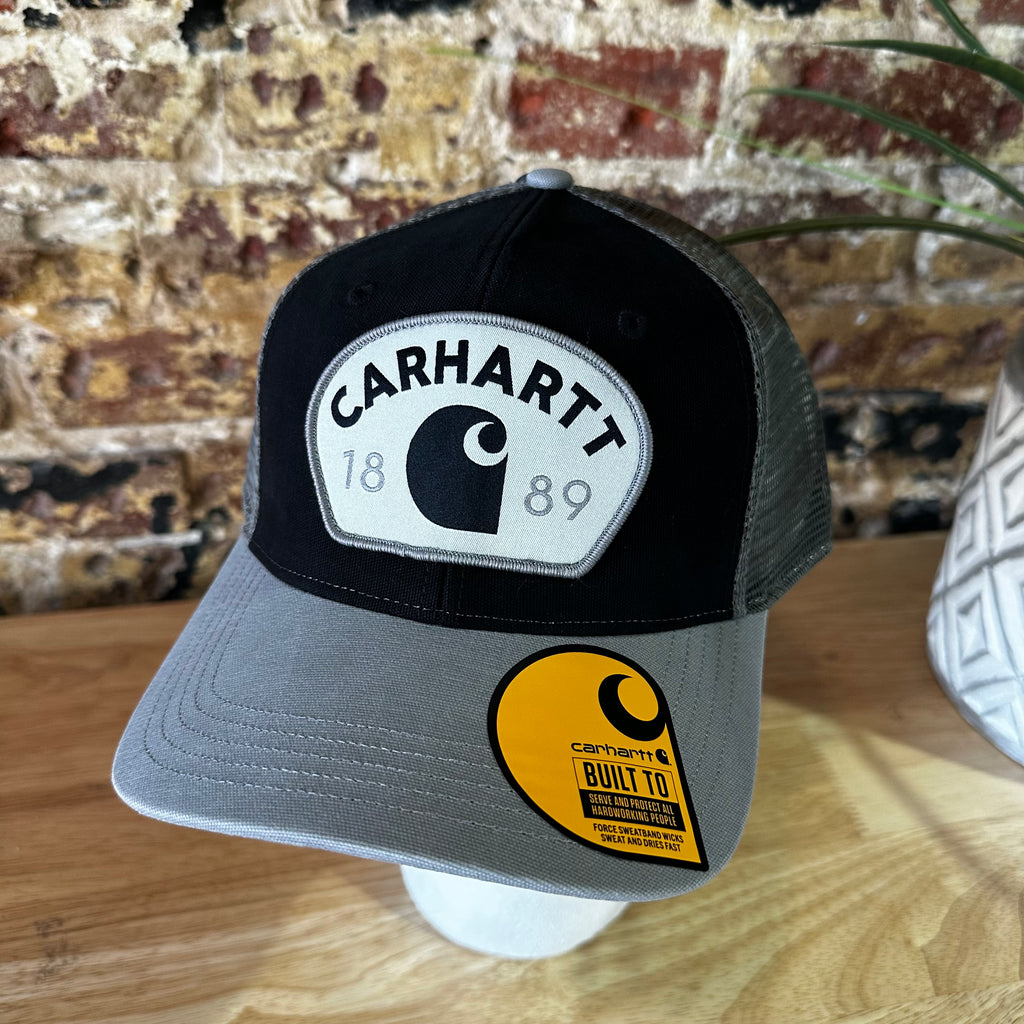 Carhartt Mens 1889 Black Gray Patch Snapback hat&nbsp;