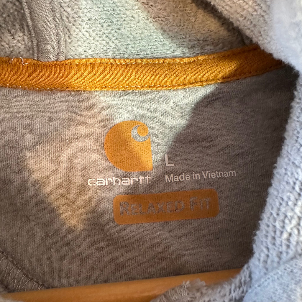 Carhartt Hoodie Sweatshirt Gray Mens Size Large Force Relaxed Fit Spellout