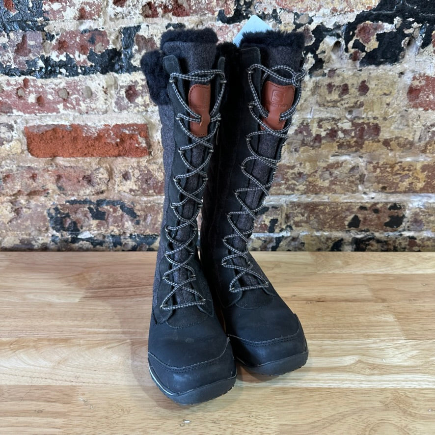 Salomon Hime High Women's Waterproof Quilted Winter Snow Boots Black 7 Lace Up