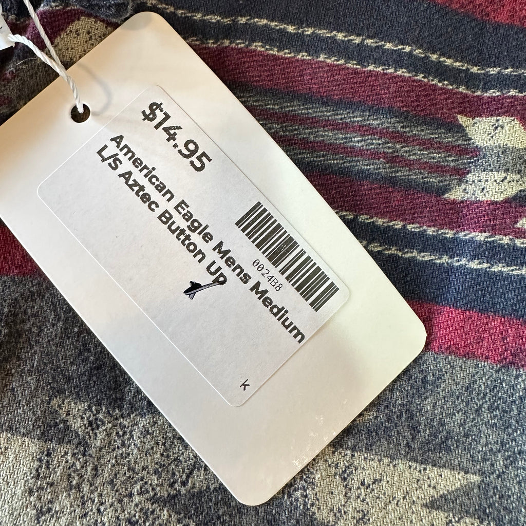 American Eagle AE Aztec Shirt Mens Medium Button Up Western Southwest Blue Red