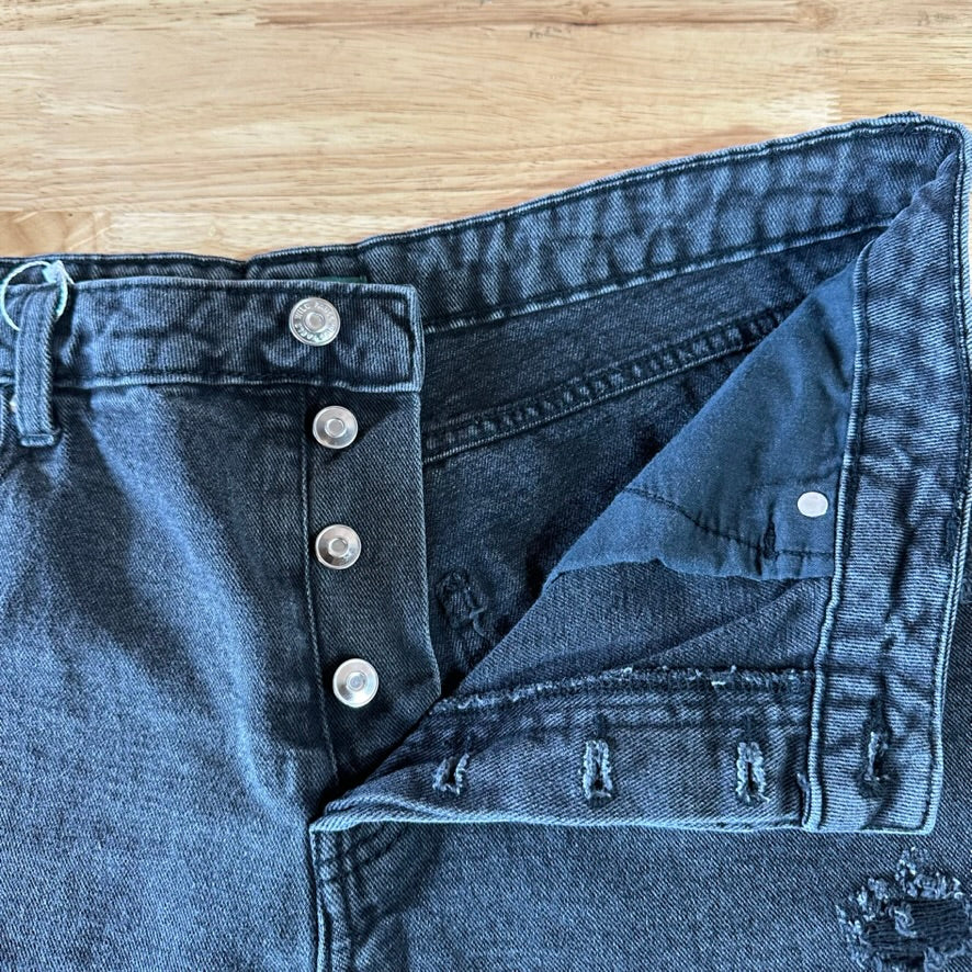 Wild Fable Super High Rise Cutoff Denim Shorts Black Distressed Womens 12 (34x2)