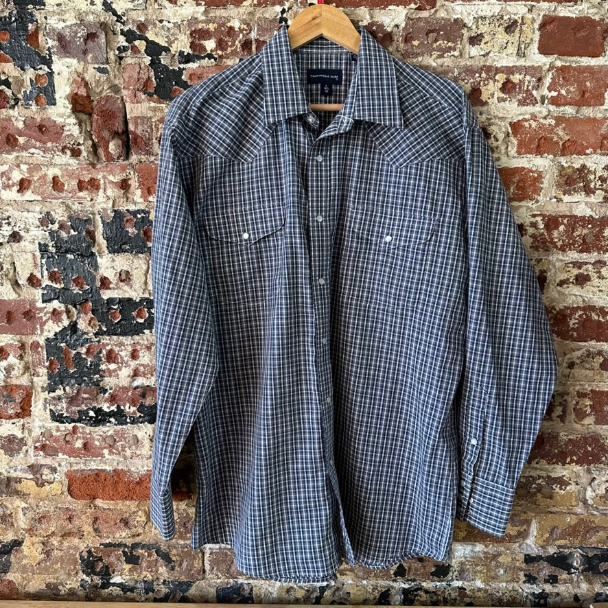 Panhandle Slim Large Shirt Button Down Long Sleeve Blue Western Gray Plaid