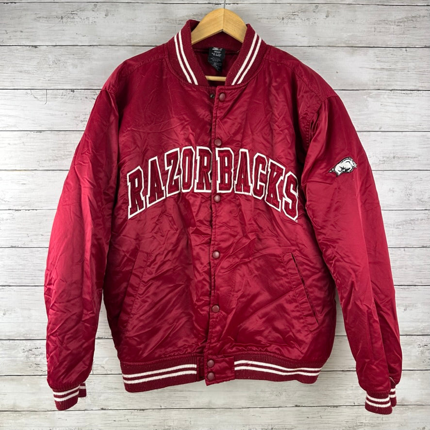 Arkansas Razorbacks Starter Jacket Mens Medium Red Satin Bomber NCAA SEC &nbsp;