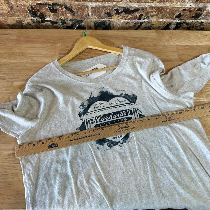 Carhartt T-Shirt Womens XL Long sleeve Work casual Gray Blue Front Logo