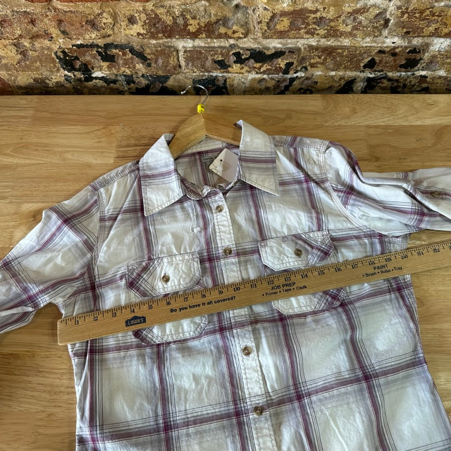 Carhartt Womens Medium Button Shirt 3/4 Sleeve Button Up Workwear White plaid