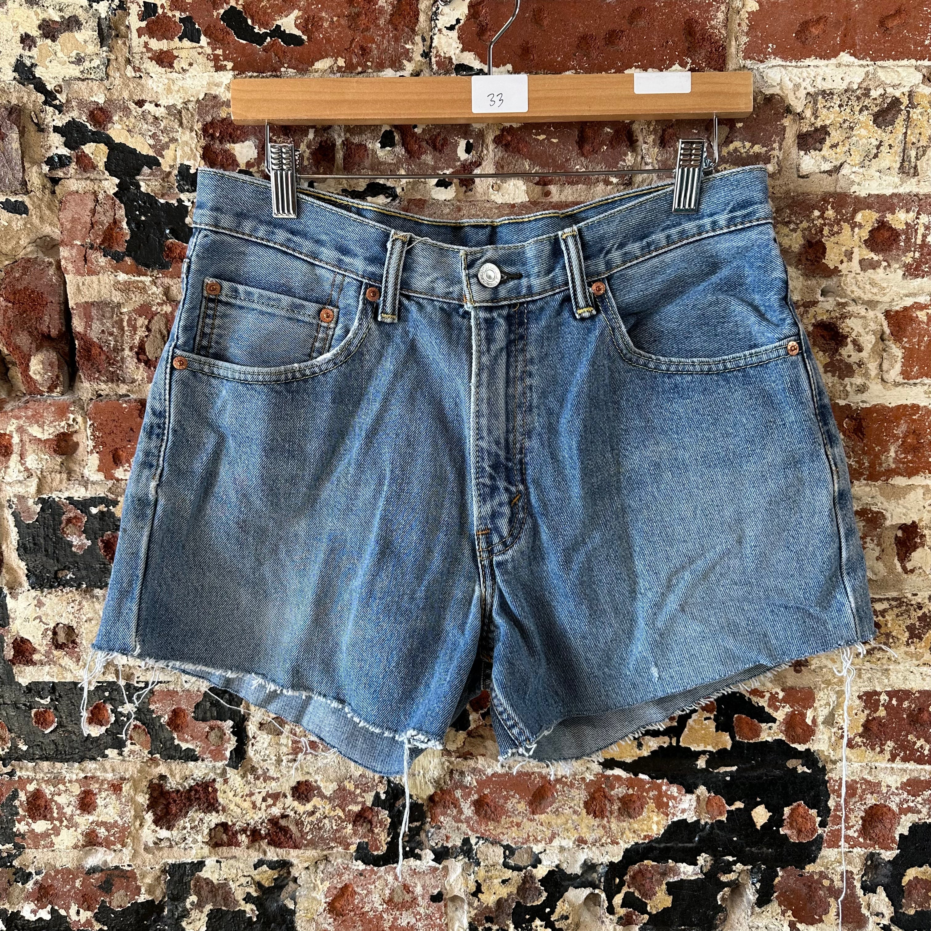 Levi's Cut Off Denim Blue High Rise Jean Shorts Womens 33 - 34x3"