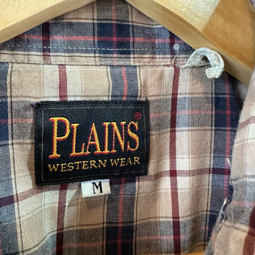 Plains Button Up Shirt Mens Medium Western Short Sleeve