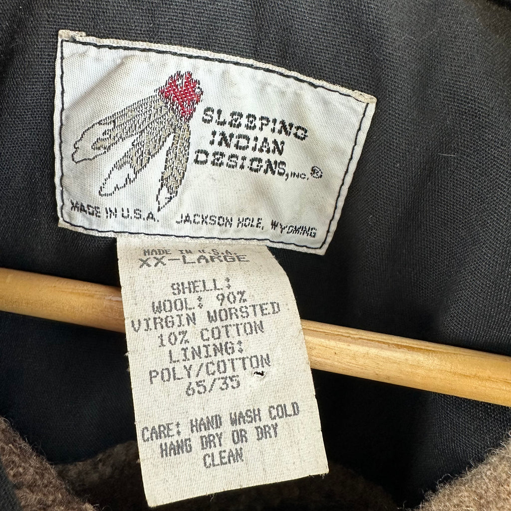 Vintage Sleeping Indian Designs Wool Camo Zip Up Jacket Made In USA Sz 2XL