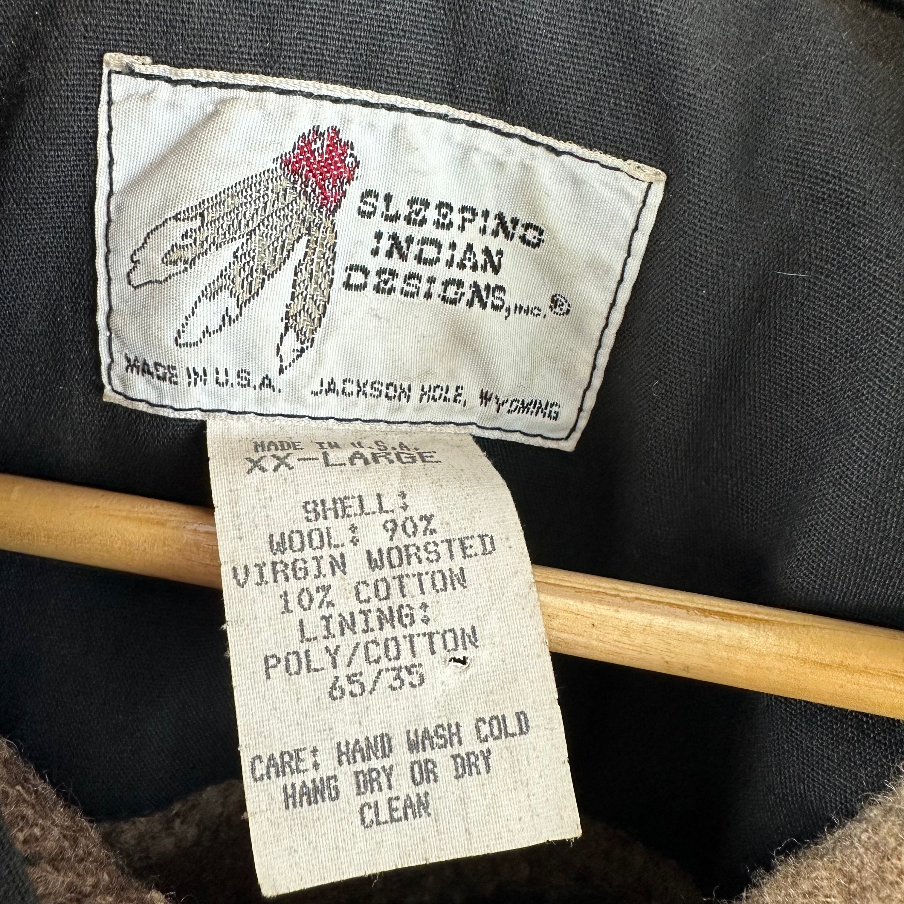 Vintage Sleeping Indian Designs Wool Camo Zip Up Jacket Made In USA Sz 2XL