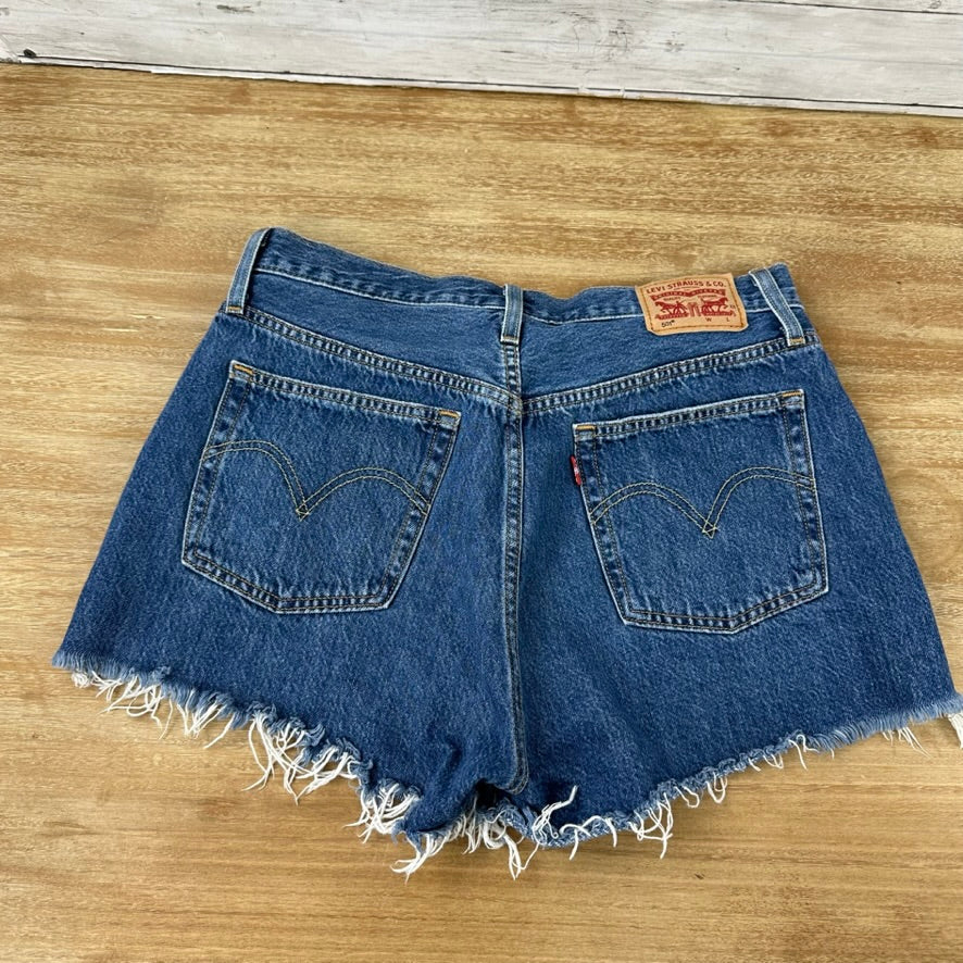 Levi's Cut Off Denim Blue Jean Shorts Womens 32 Distressed - 32x3"