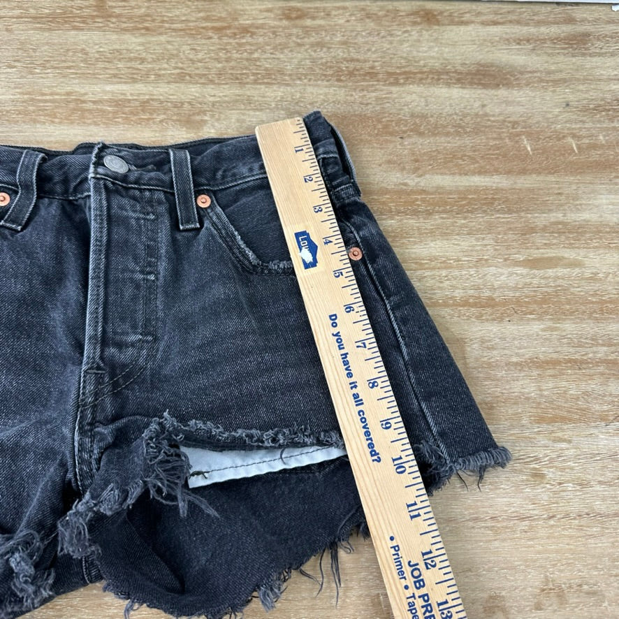 Levi's Cut Off Denim Black Jean Shorts Womens 23 Distressed - 24x2"