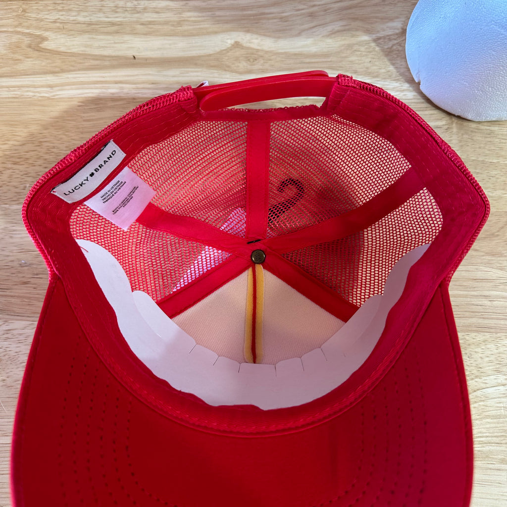 Lucky Brand Red Trucker Hat SnapBack Y2K NEW
