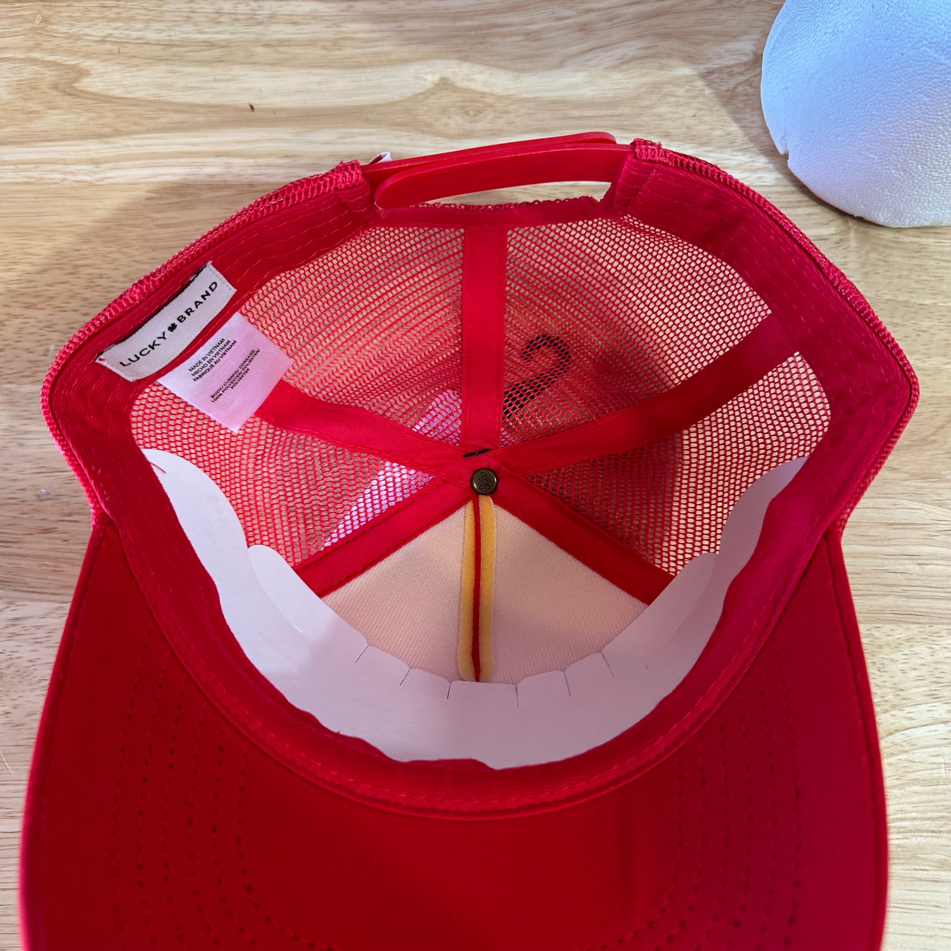 Lucky Brand Red Trucker Hat SnapBack Y2K NEW