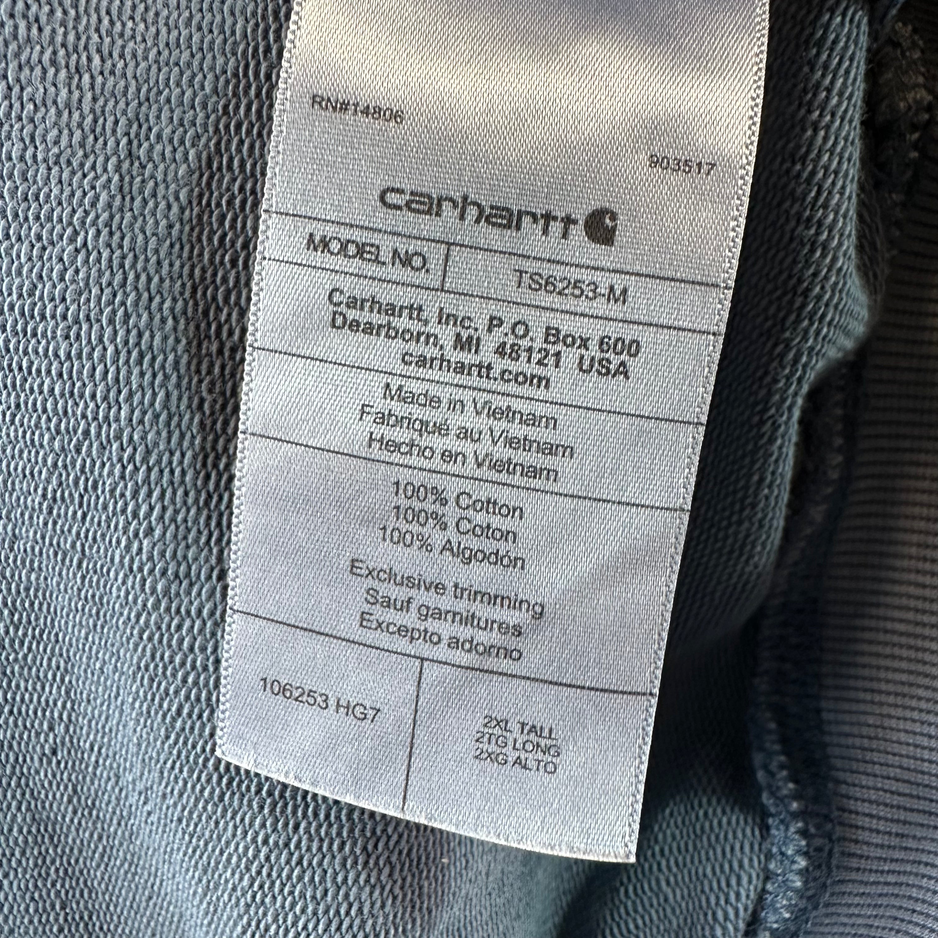 Carahrtt Blue Garment Dyed Hoodie Mens 2XL Tall