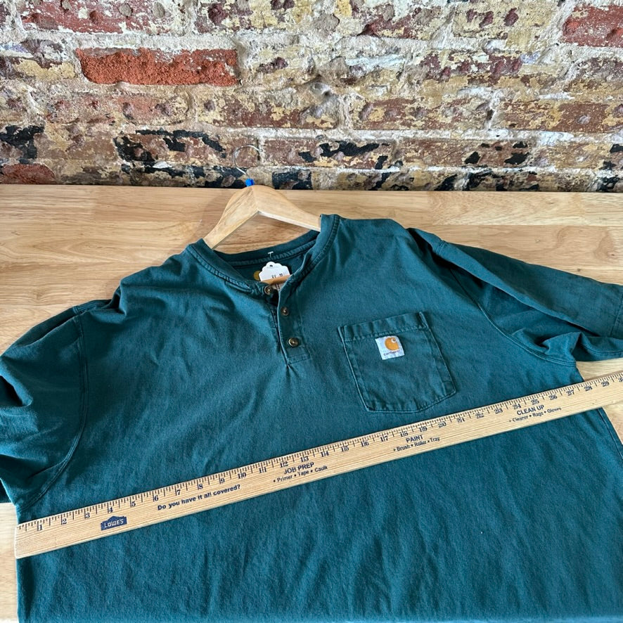 Carhartt Men's 2XL Short Sleeve T Shirt Henley Logo Pocket T Green