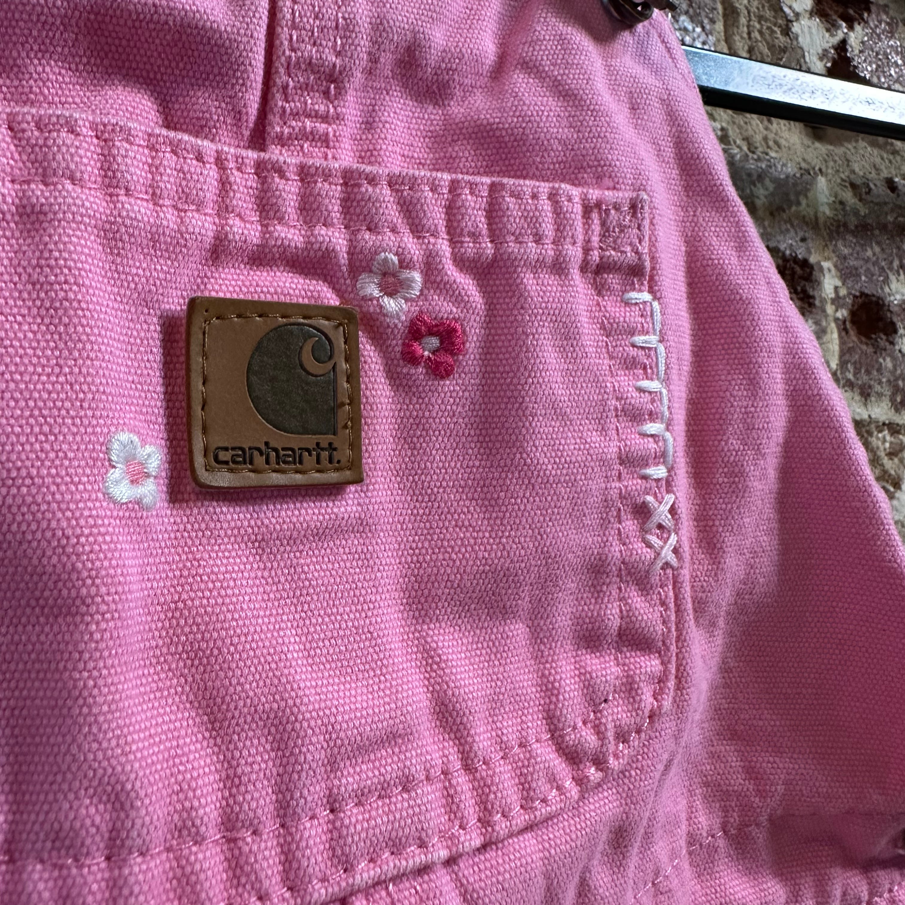 Carhartt Toddler Girls Size 7M pink Jean skirt denim bibs overalls cotton