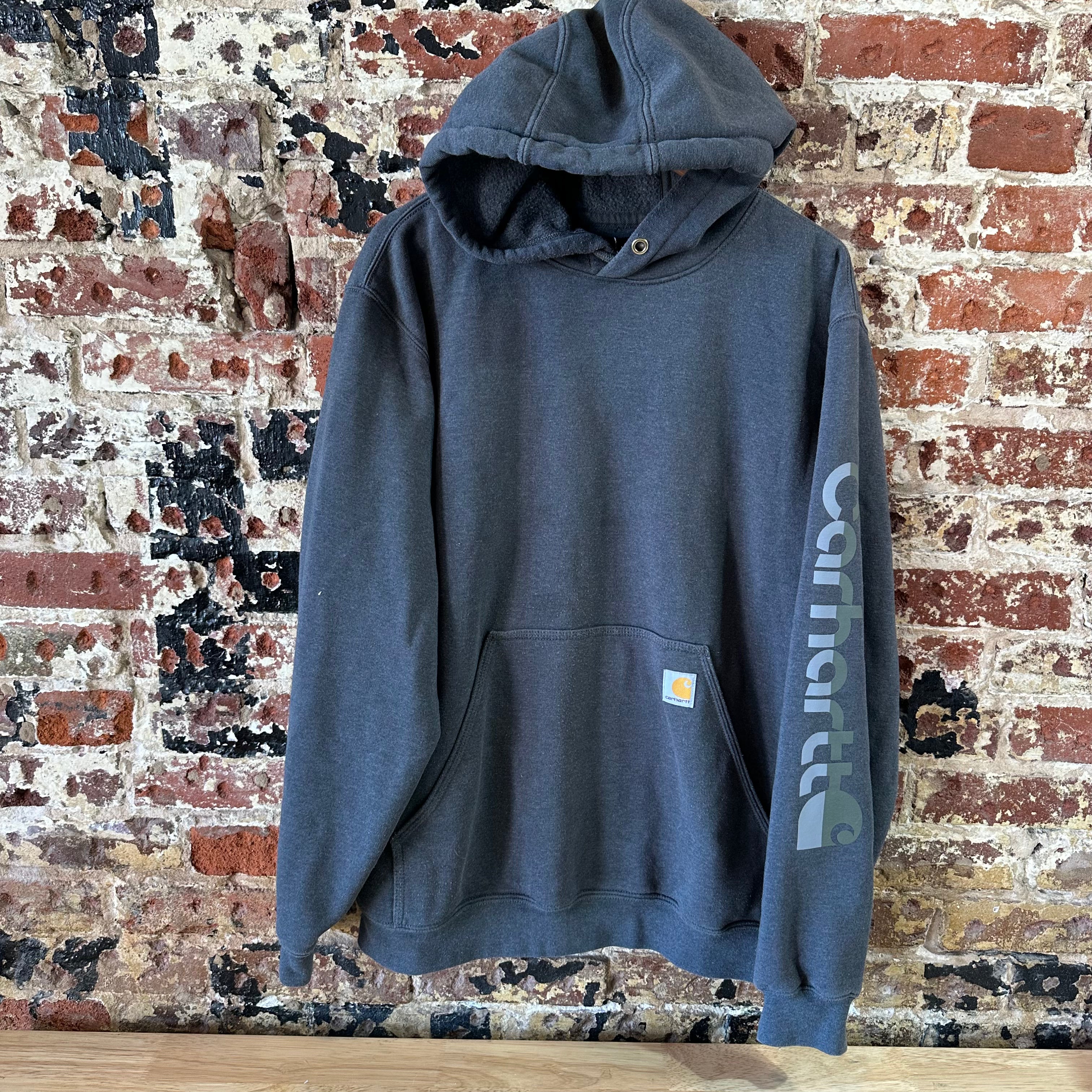 Carhartt Men's Large Graphic Sleeve Hoodie Loose Fit Workwear Gray