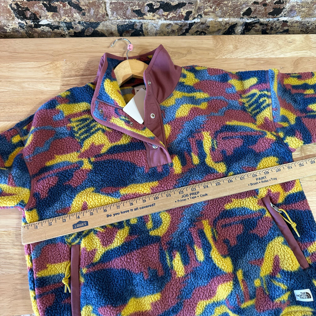 The North Face Womens Cragmont 1/4 Fleece Pullover Small Camo Blue Yellow Mauve