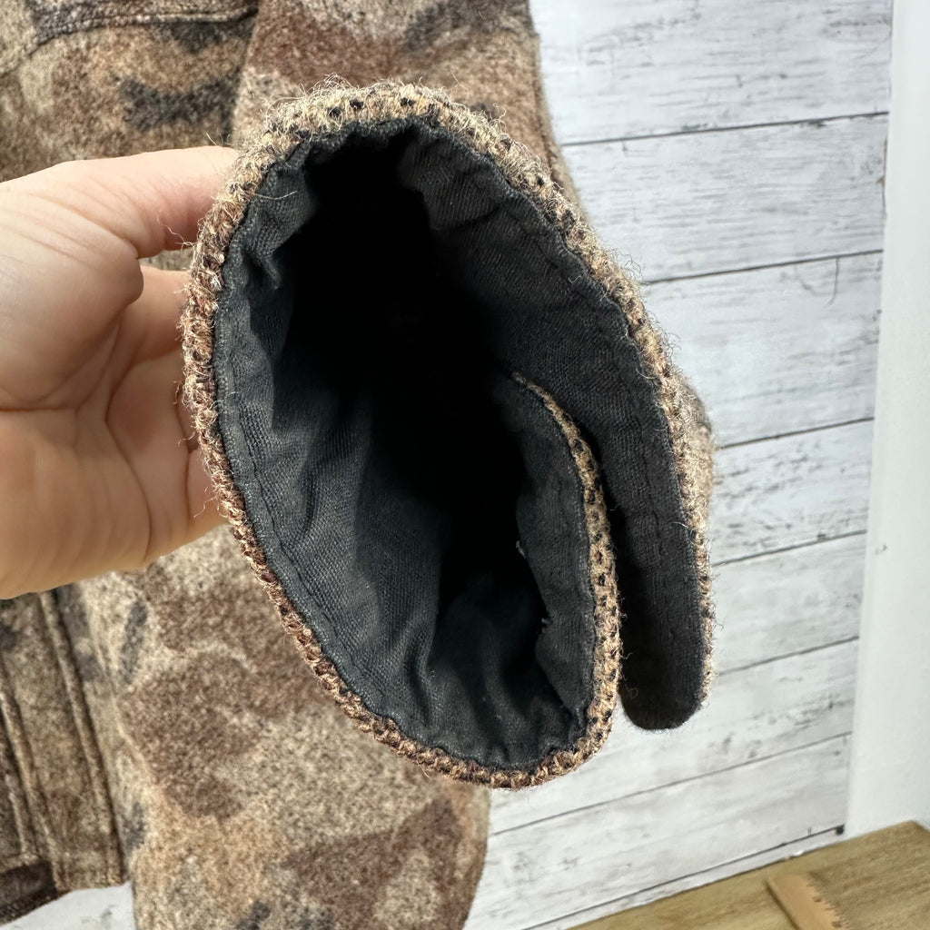 Vintage Sleeping Indian Designs Wool Camo Zip Up Jacket Made In USA Sz 2XL