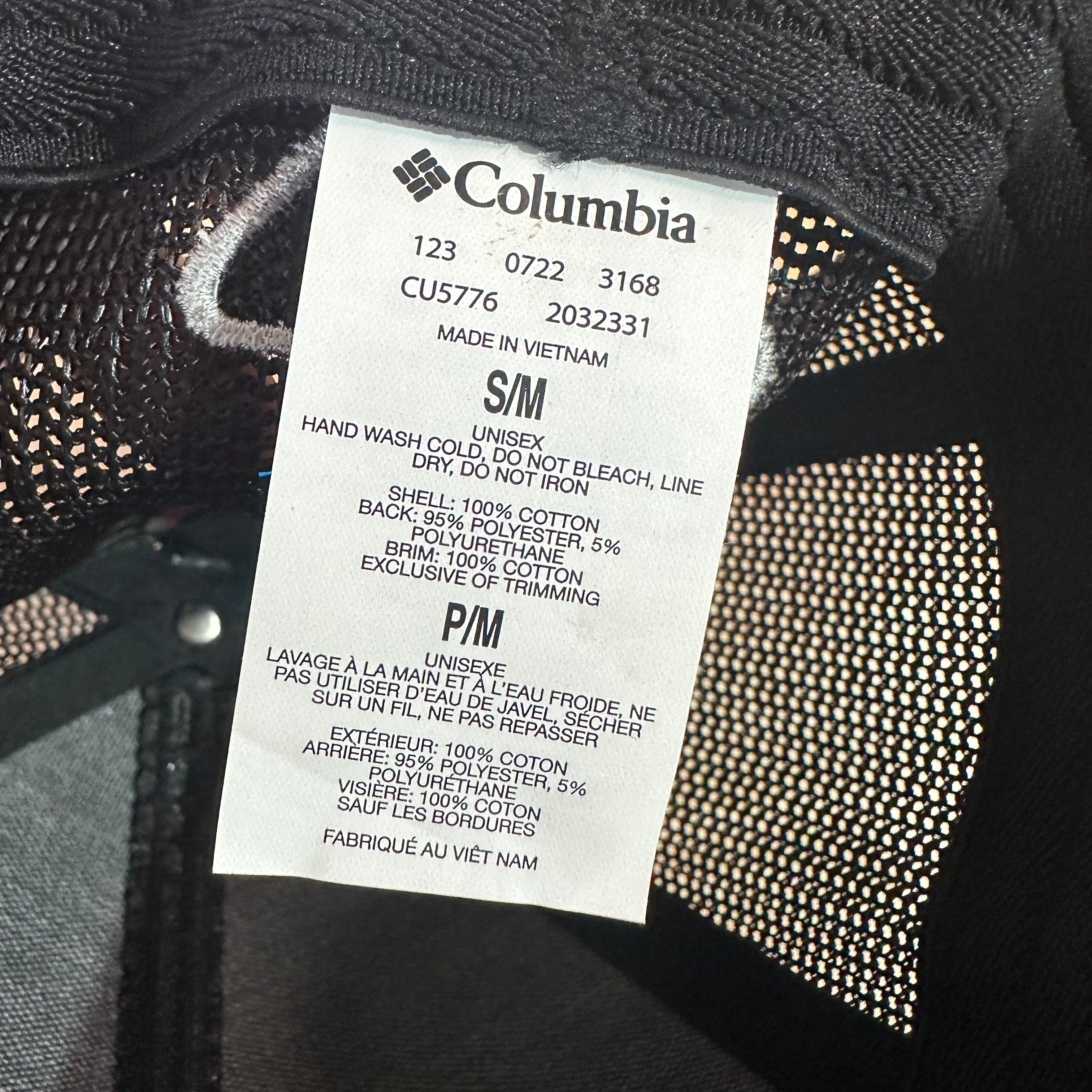 Columbia PHG Hat S/M Black USA Flag Fish Mesh back Logo NWT