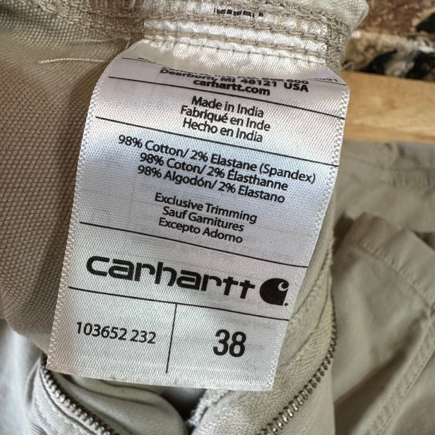 Carhartt Canvas Work Shorts Mens 38 Rugged Flex Utility Tan Beige