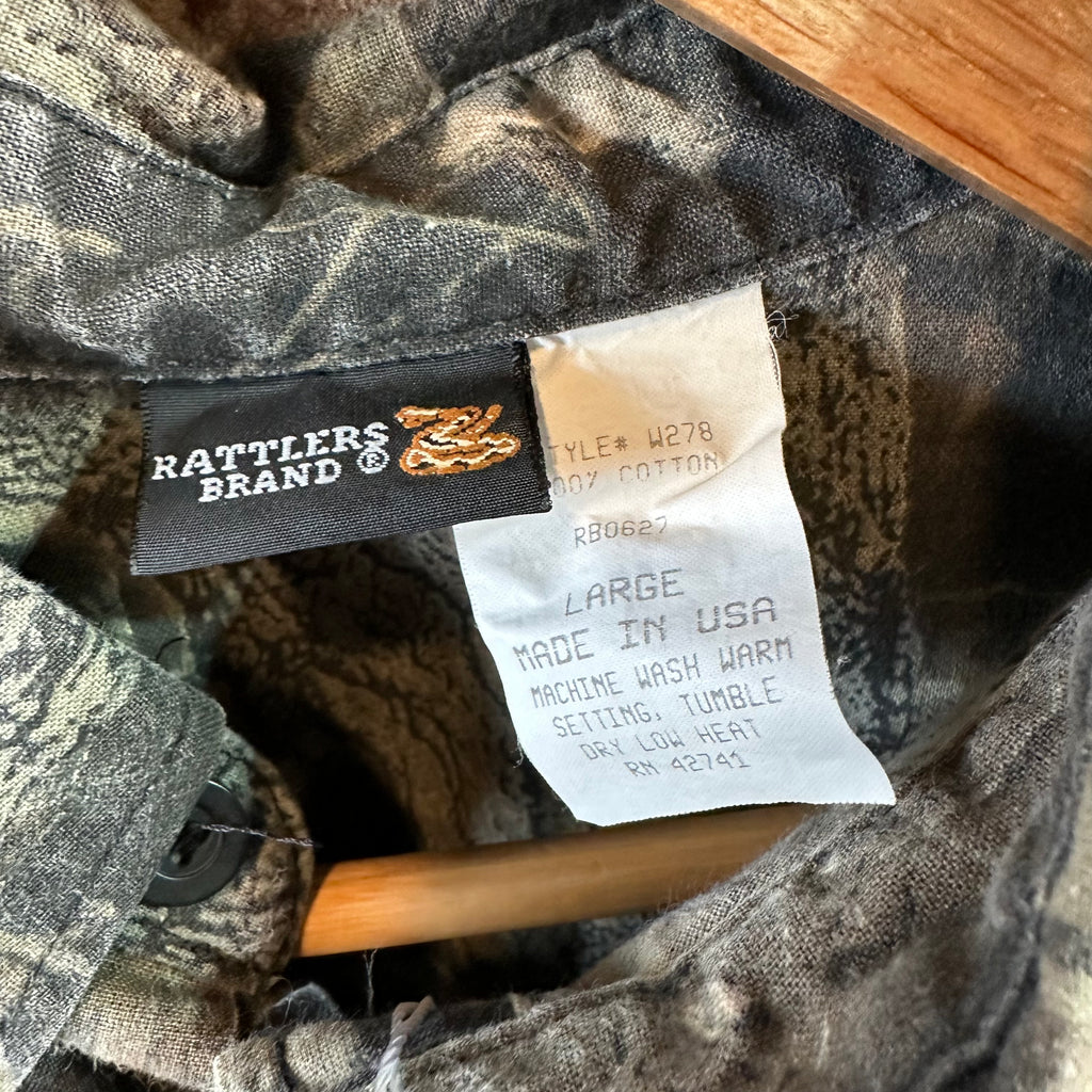 Rattlers Brand Mens Mossy Oak Break Up Camo Shirt Hunting Large Vintage