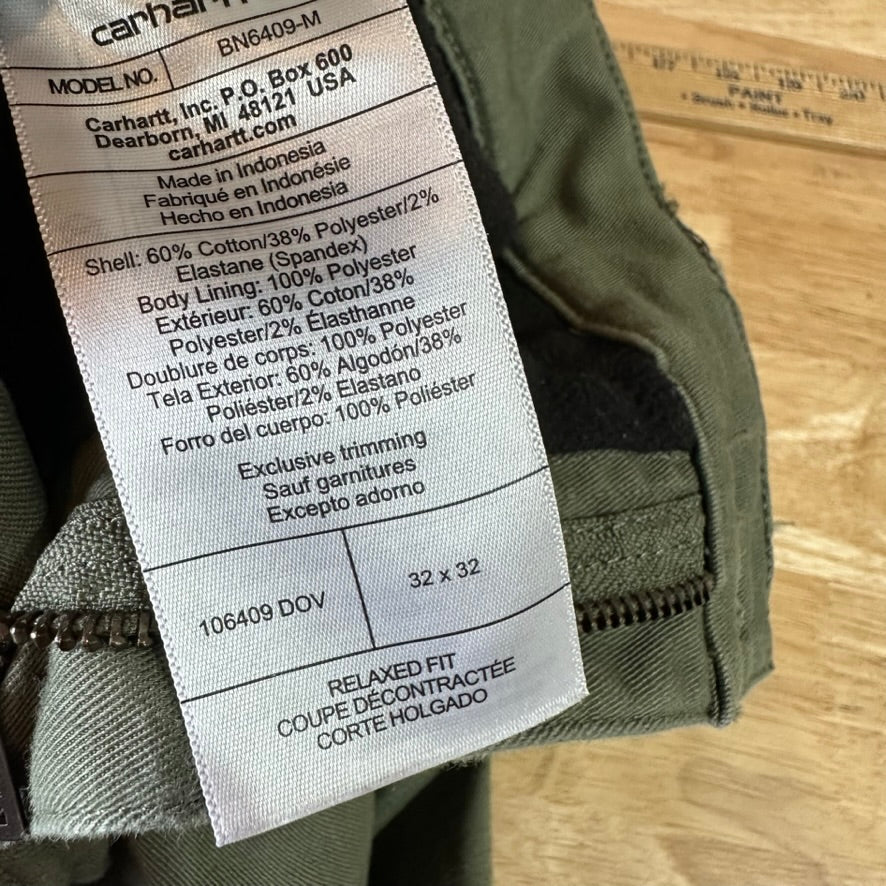 Carhartt Mens 32x32 Green Fleece Lined Pants