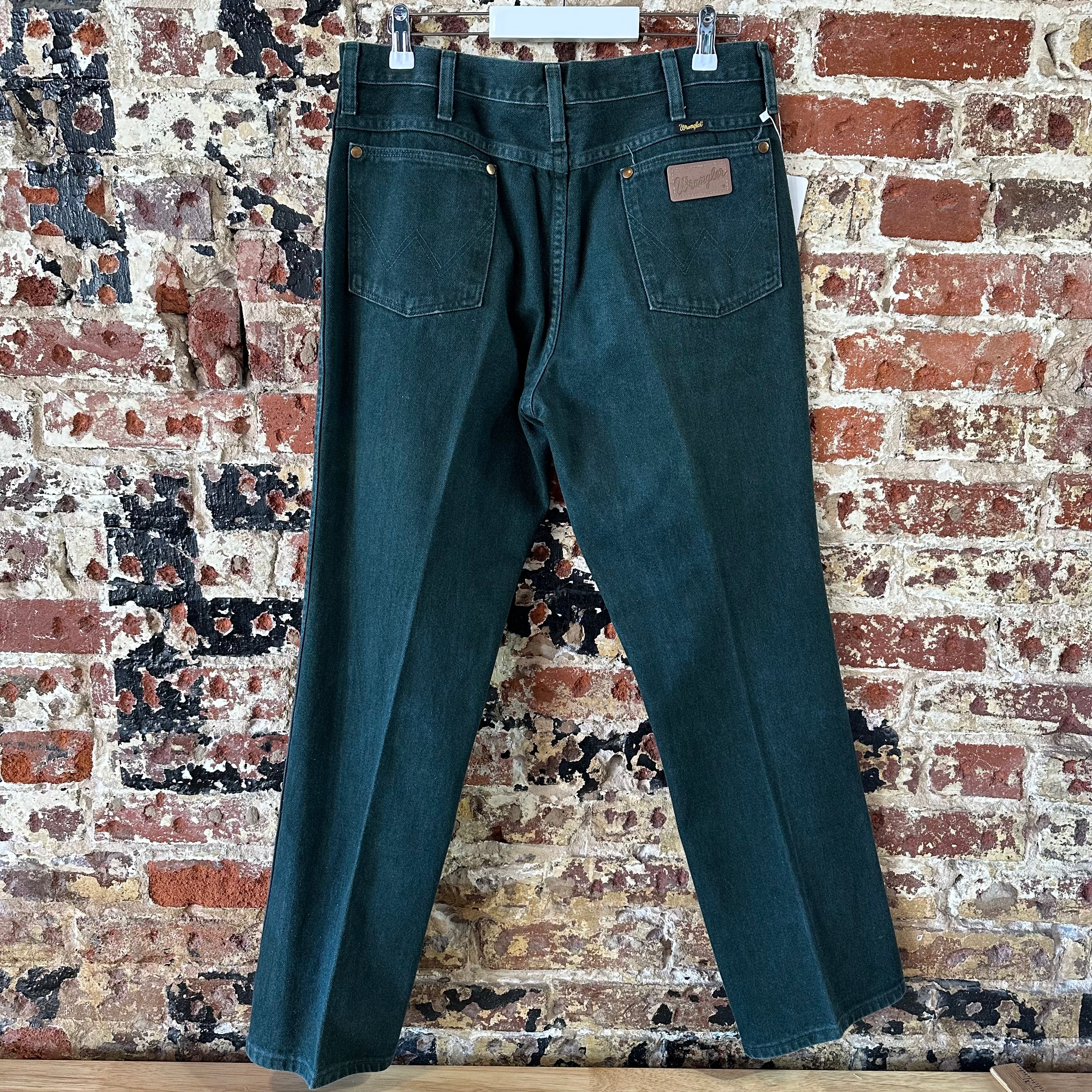 VTG Wrangler Mens Green Denim Pants Sz 34x30 Jeans Straight Leg Made in USA 936