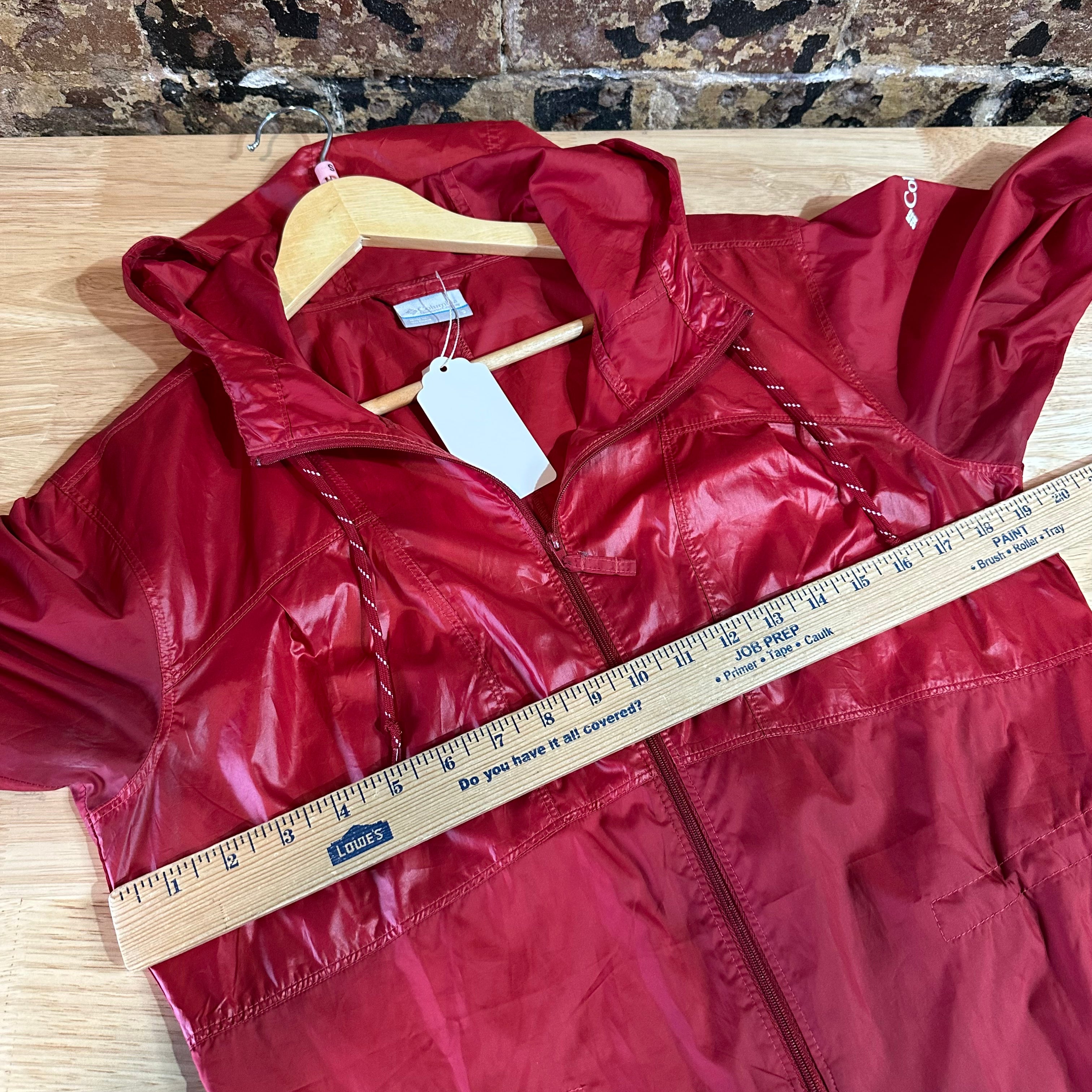 Columbia Windbreaker Women's Small Red Outdoor Rain Jacket Full Zip Hooded