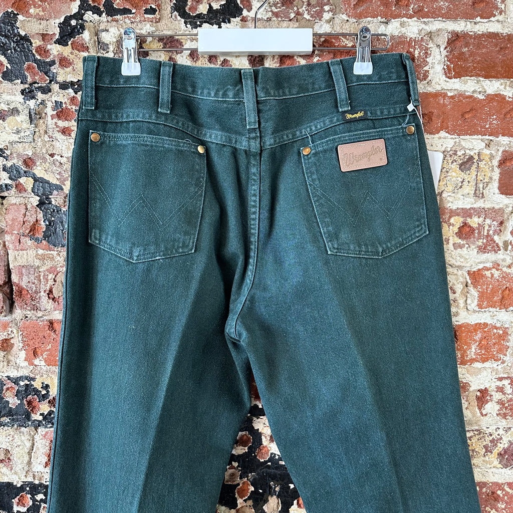 VTG Wrangler Mens Green Denim Pants Sz 34x30 Jeans Straight Leg Made in USA 936