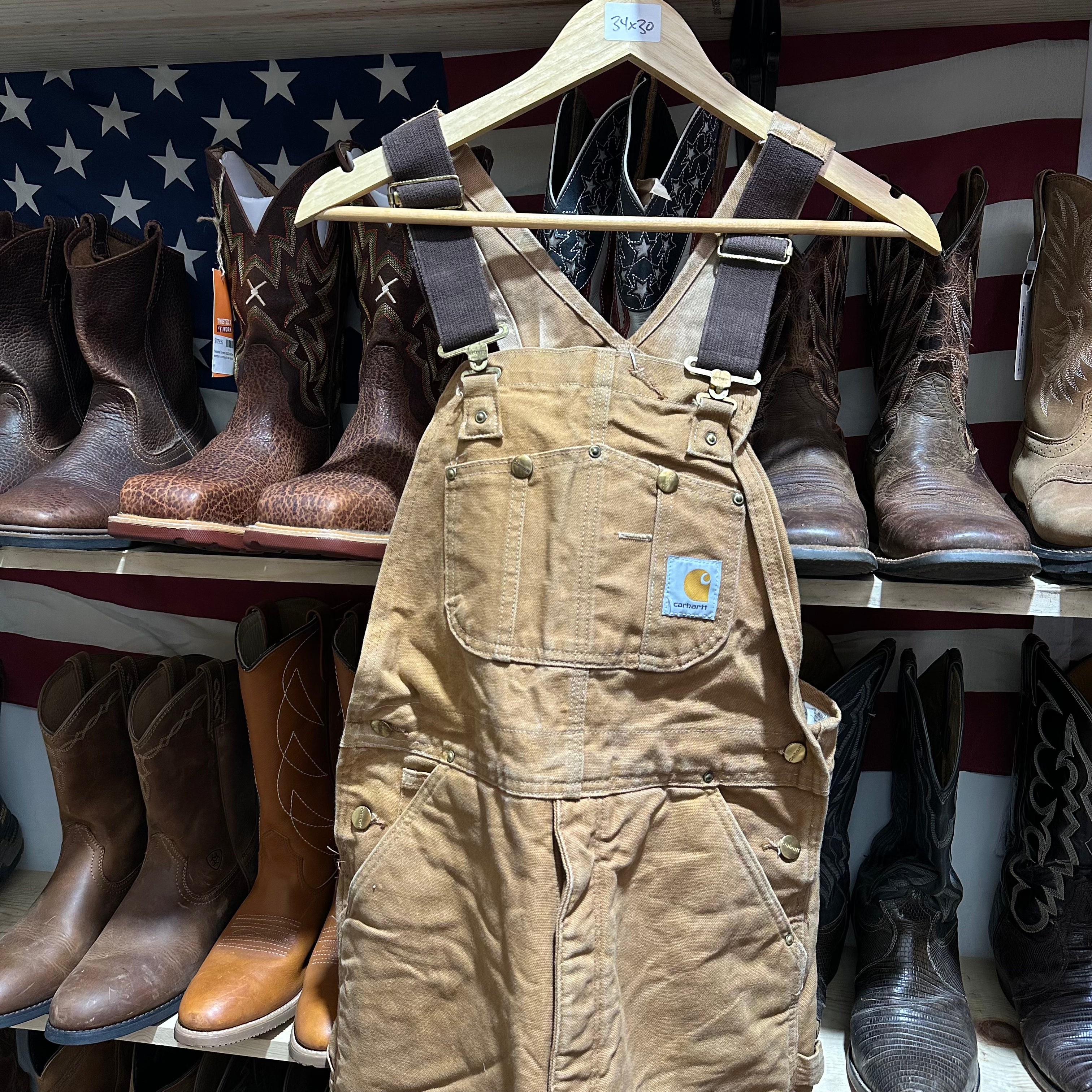 Carhartt R02 Mens 34x30 Brown Bibs