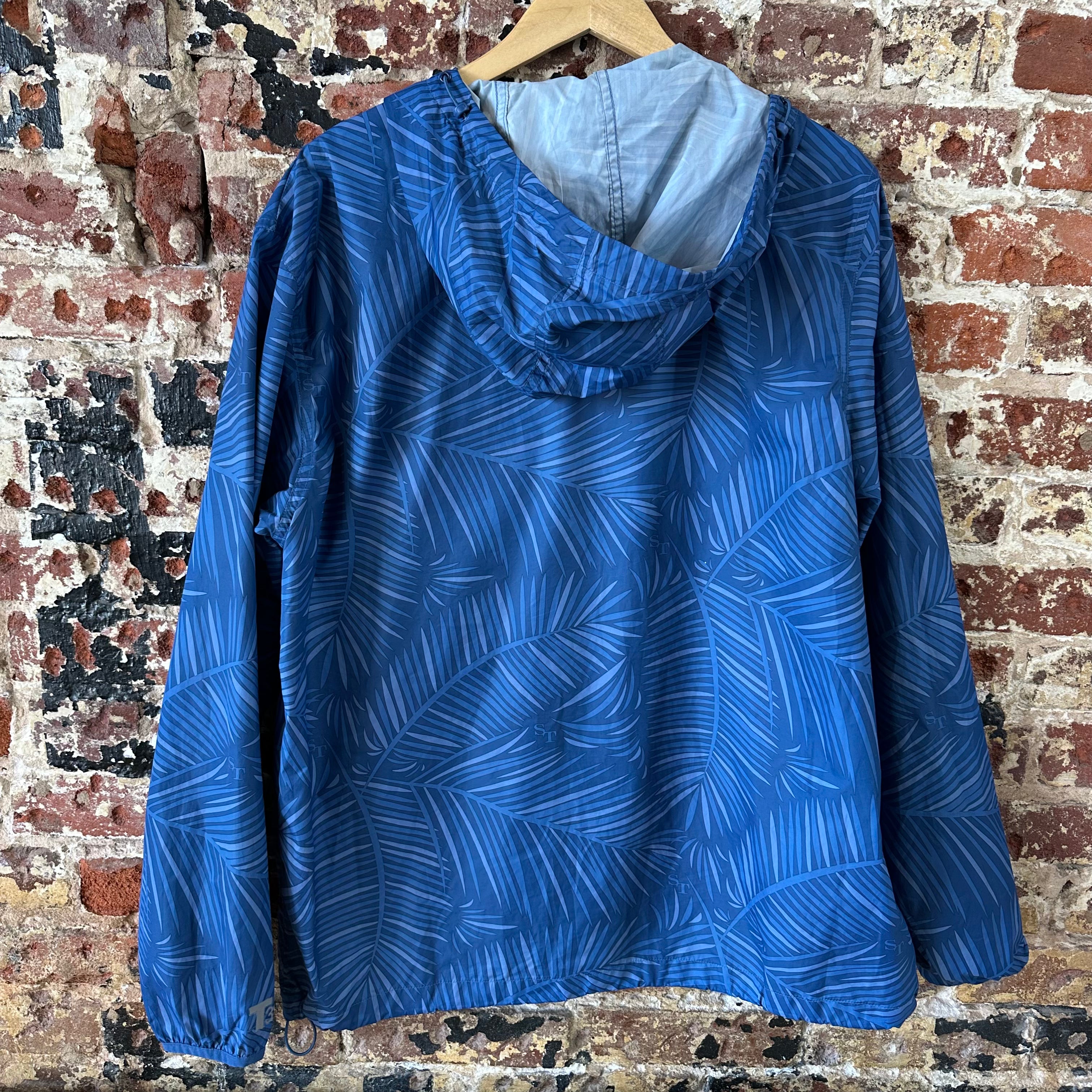 Southern Tide Men’s Windbreaker Hoodie Size Large Blue Palm Floral Full Zip