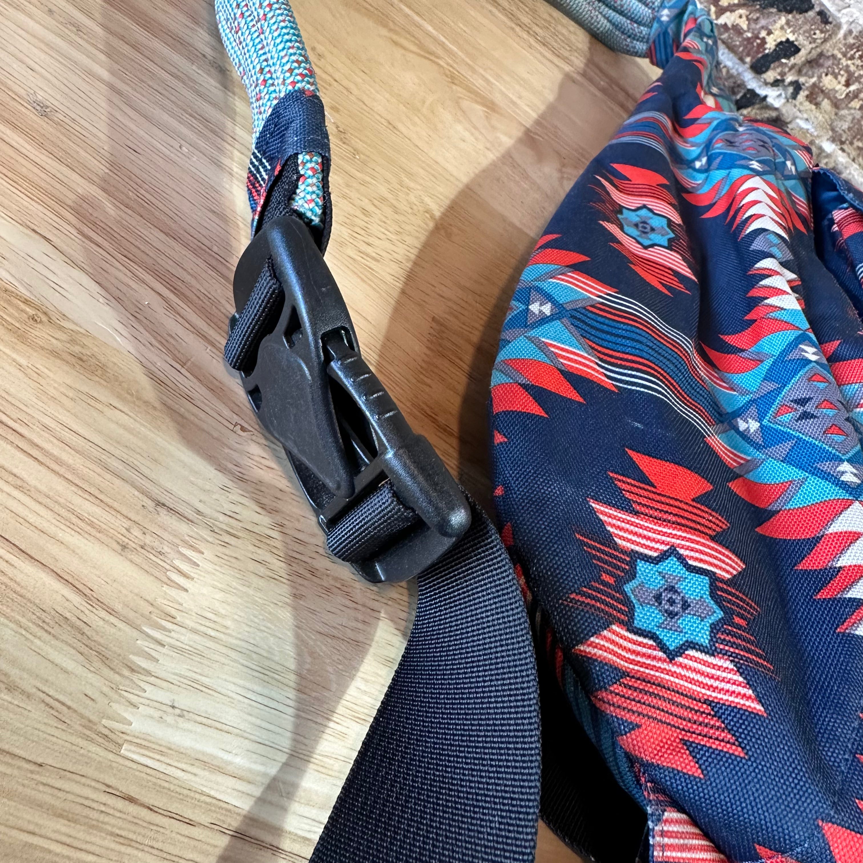 Kavu Crossbody Bag Rope Sling Backpack - Blue Red Aztec
