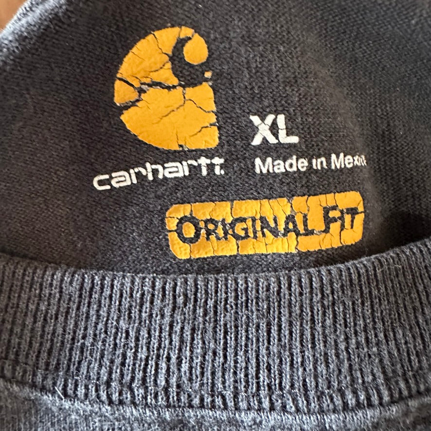 Carhartt T Shirt Mens XL Long Sleeve K126 BLK Black Logo Pocket T-Shirt