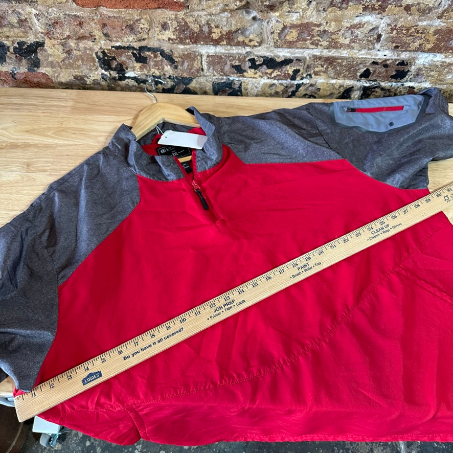 Holloway Warm Up Jacket Shirt 1/4 Zip Men's Red Gray 3XL Pockets short sleeve