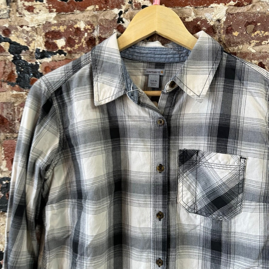 Carhartt Womens Small Button Shirt long Sleeve Button Up Workwear Black plaid