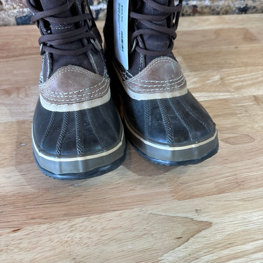 Sorel Joan Of Arctic Faux Fur Trimmed Leather Lace Up Boots Size 7 Brown
