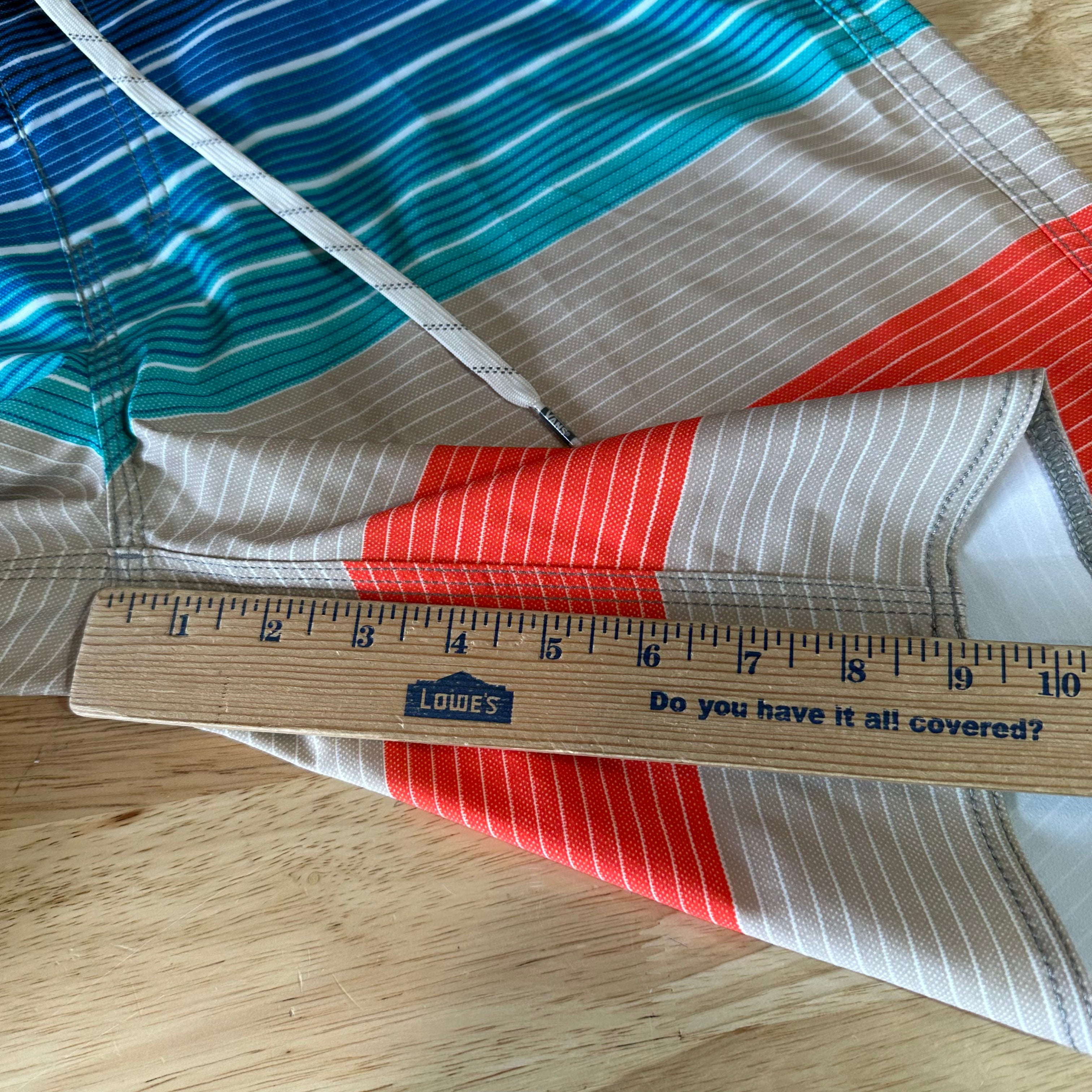 Vans Swim Trunks Board Shorts Size 34 Red Blue Striped Beach Lake 9" inseam
