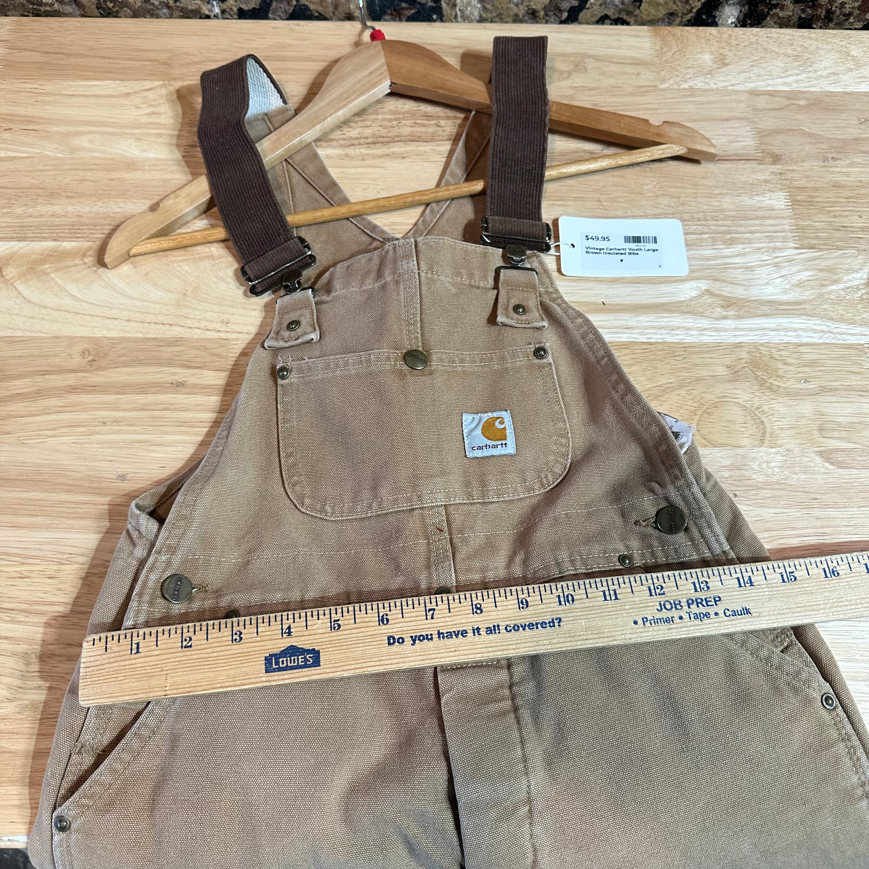 Vintage Carhartt Boy's Large Brown Bib Insulated Overalls Double Knee Farm Bibs