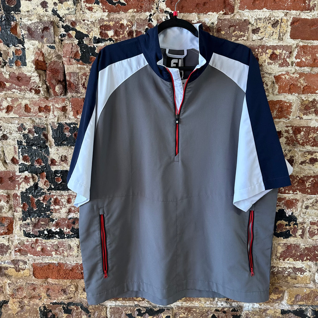 FootJoy Golf Jacket Mens Large Gray Short Sleeve 1/4 Zip Colorblock Windbreaker