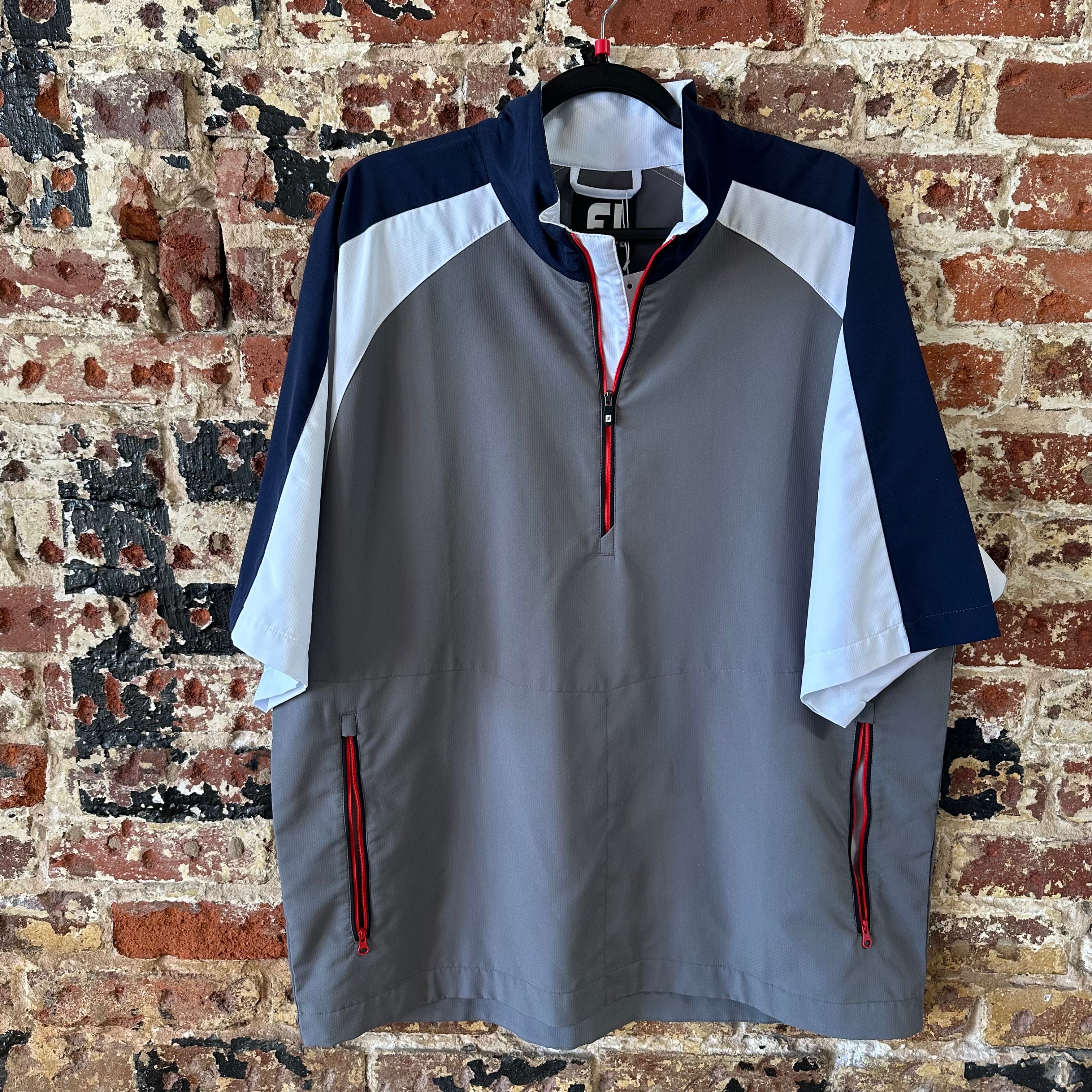 FootJoy Golf Jacket Mens Large Gray Short Sleeve 1/4 Zip Colorblock Windbreaker
