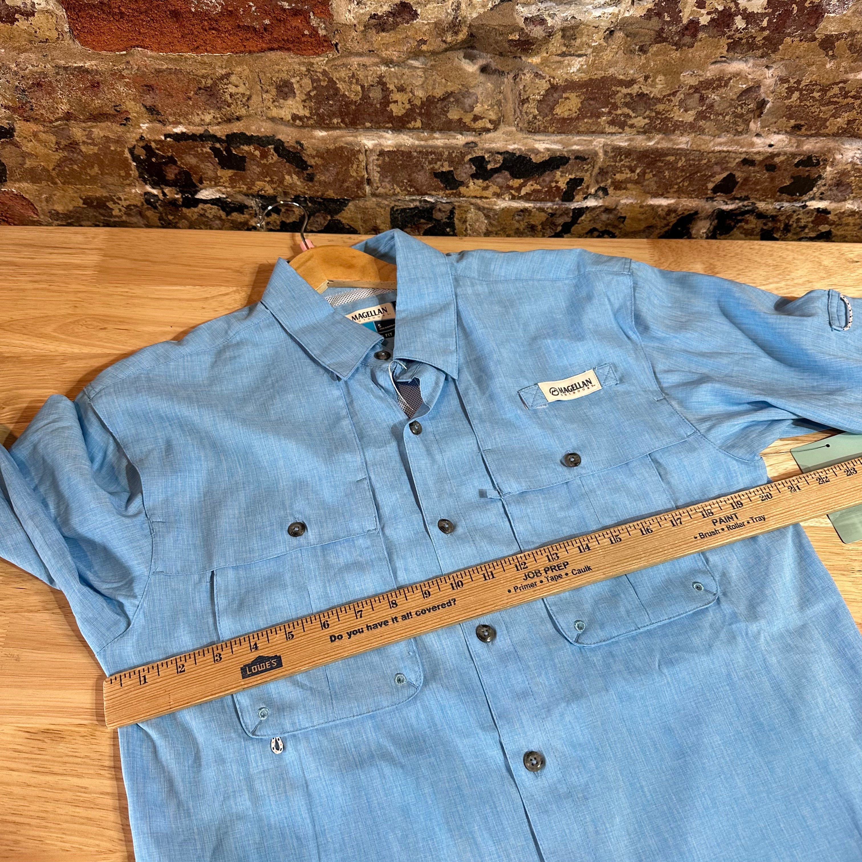Magellan Shirt Mens Small Long Sleeve Button Down Fish Gear Blue NEW