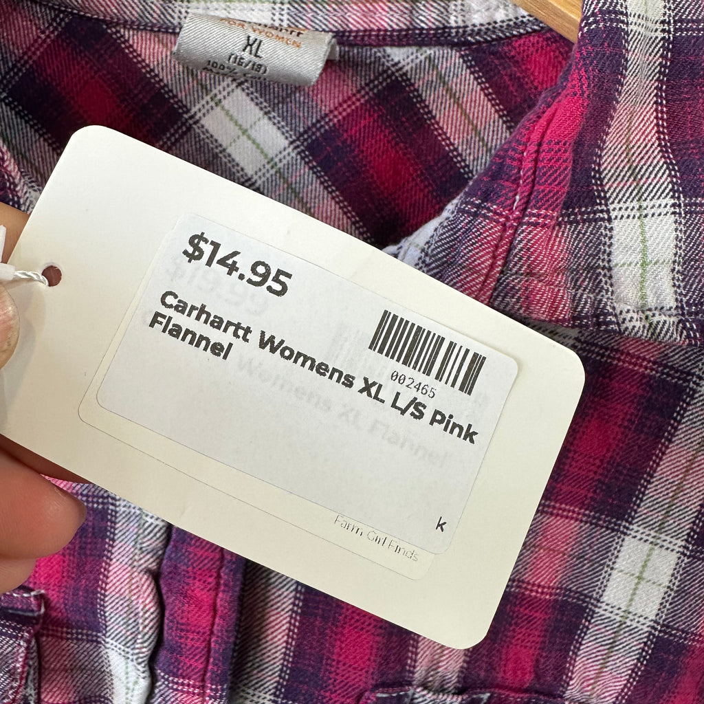 Carhartt Womens XL Button Up Flannel Shirt Pink Purple Plaid long sleeve