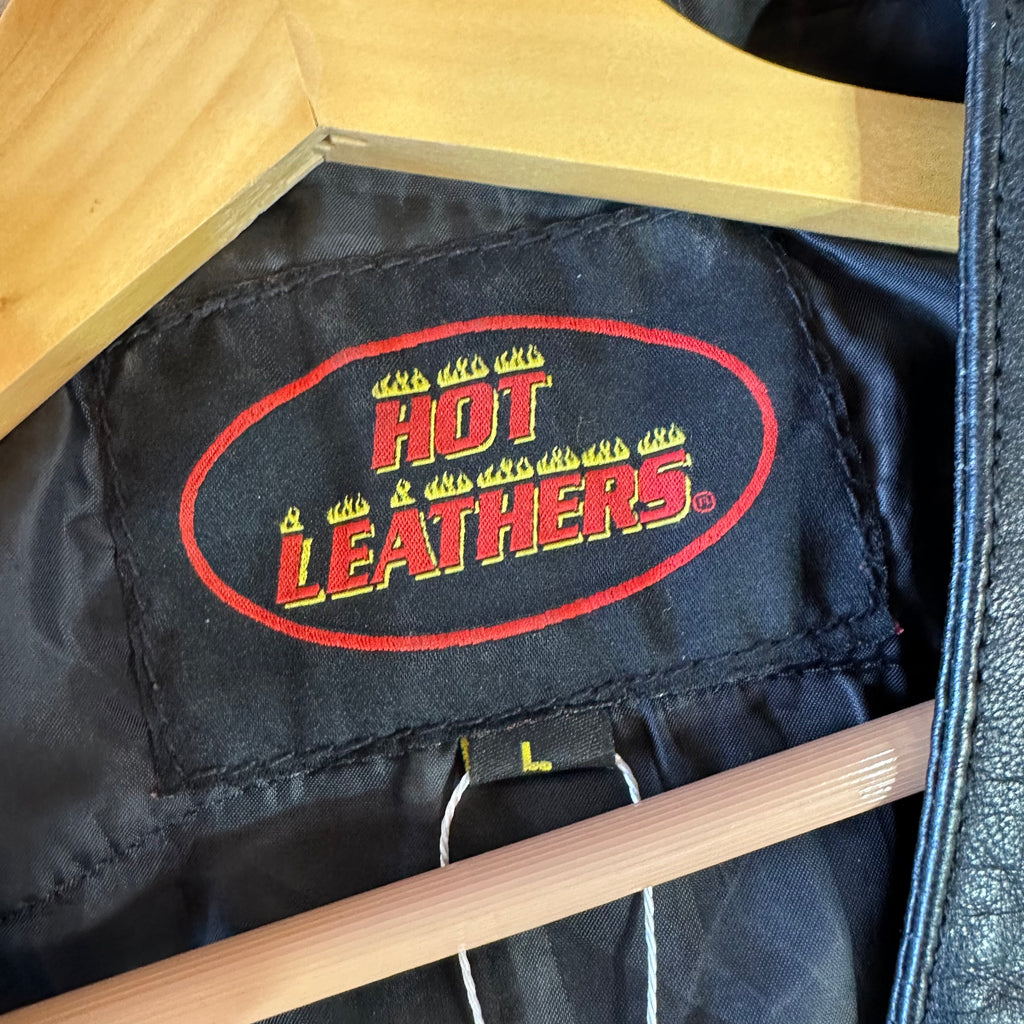Vintage Hot Leathers Motorcycle Biker Vest Men’s L Black Moto 80s VTG Genuine