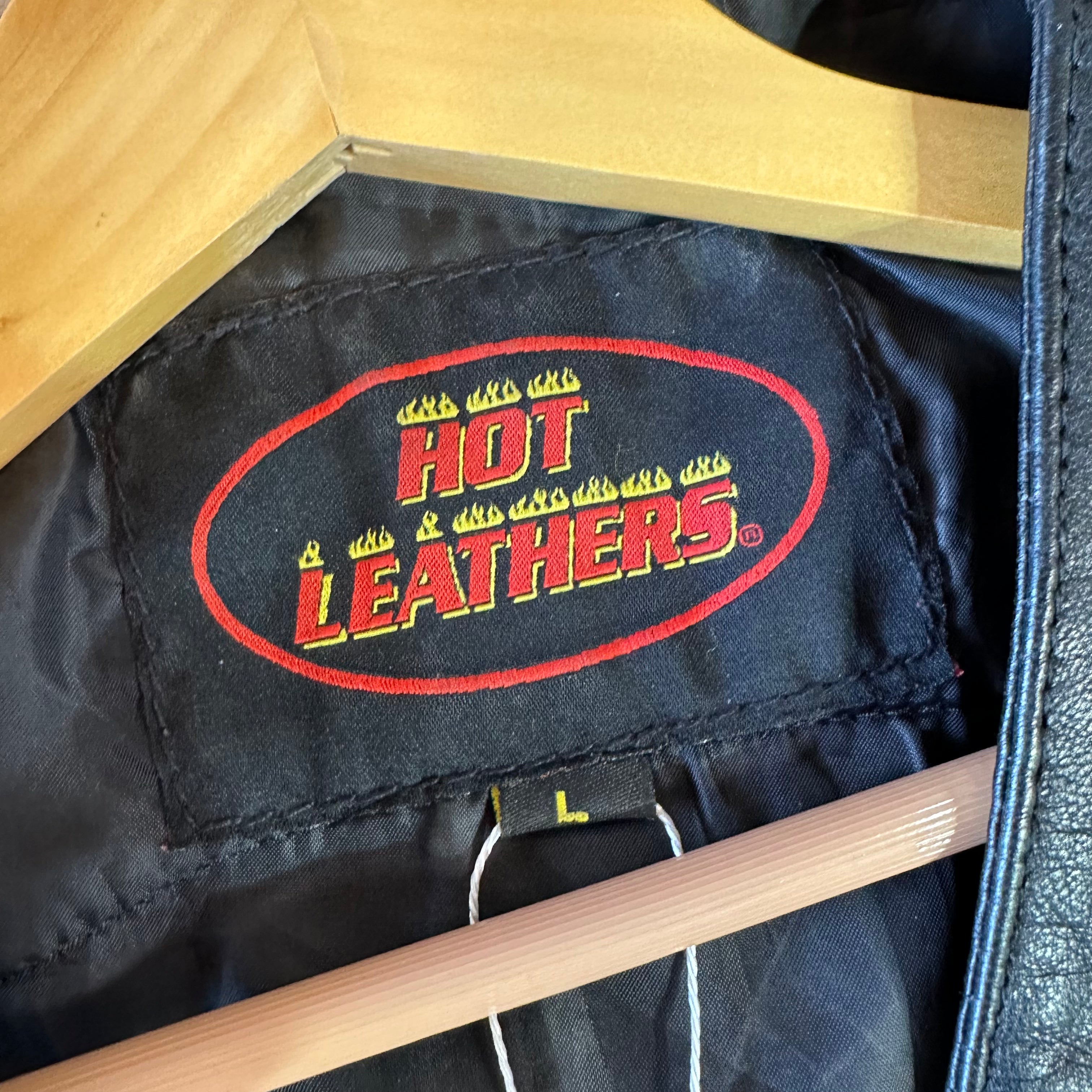 Vintage Hot Leathers Motorcycle Biker Vest Men’s L Black Moto 80s VTG Genuine