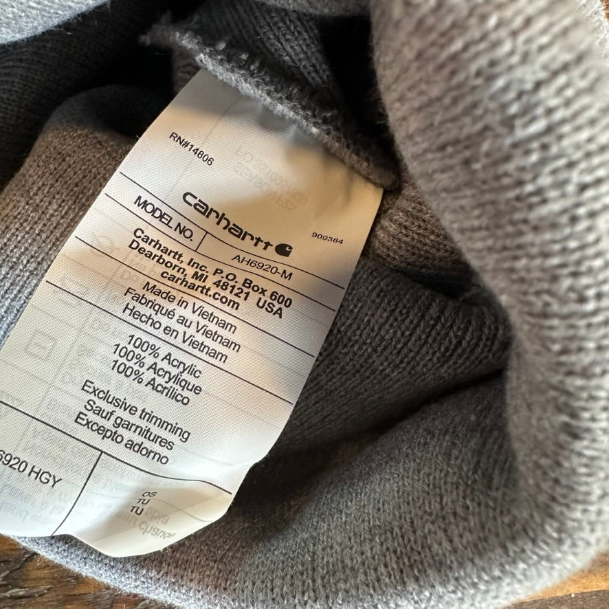 Carhartt A18 Rib Knit Cuffed Beanie Gray w/ green patch NEW Hat One size