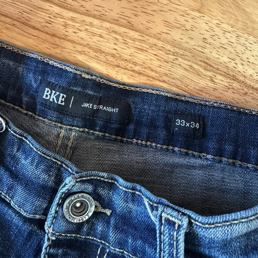 BKE Jake Mens 33x34 Blue Jeans