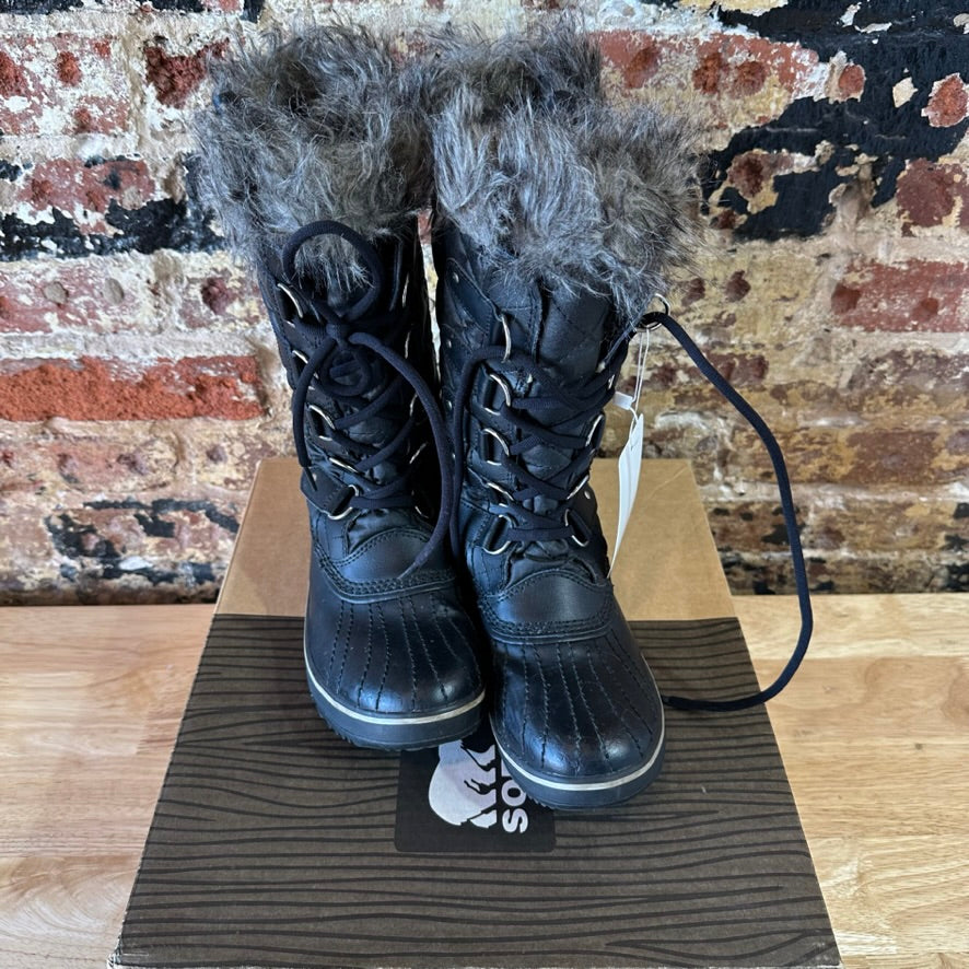Sorel Tofino Faux Fur Trimmed Leather Lace Up Boots Size 8.5 Black Waterproof