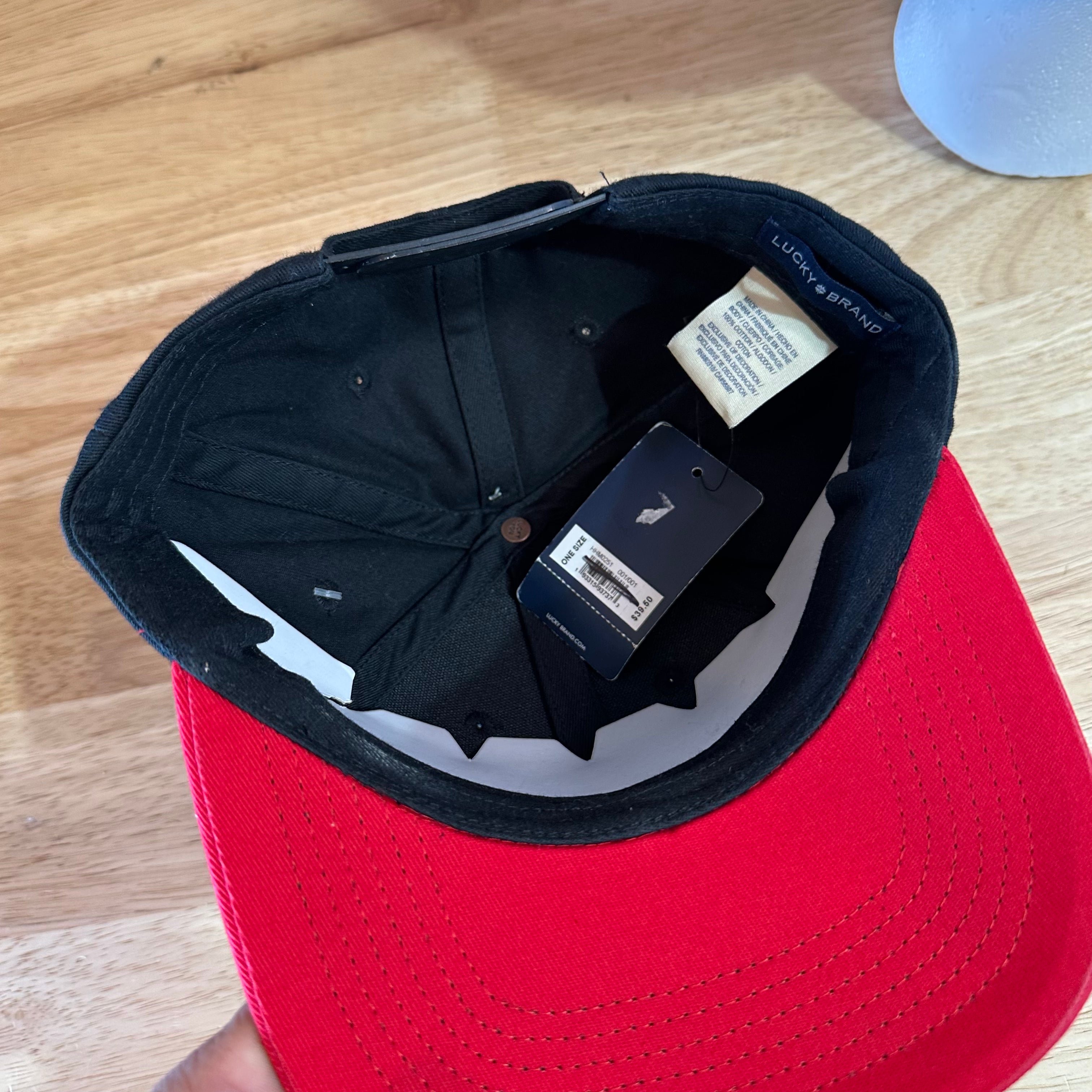 Lucky Brand AC/DC Snapback Hat Black Red Embroidered Rock Band Cap NEW